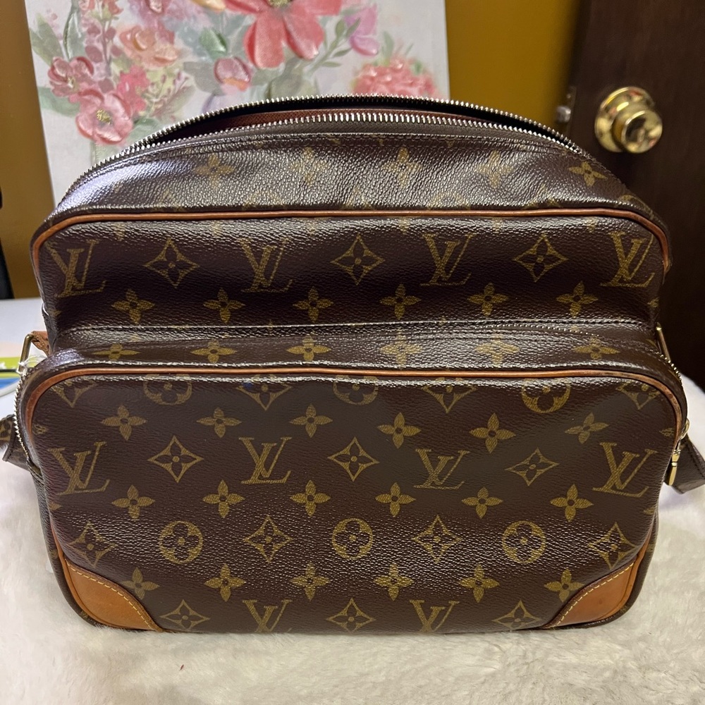 Louis Vuitton Brown Monogram Messenger Bag with Dark Leather Trim